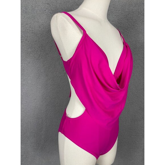 Bar III Women's Hot Pink Drape Monokini Swimsuit One Piece Extra Small NWT's - Picture 3 of 8